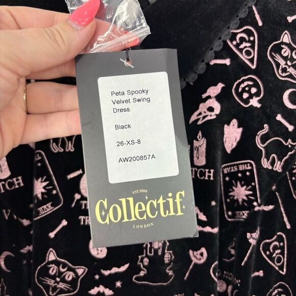 Collectif London Peta Spooky Velvet Swing Dress NWT - Picture 6 of 10